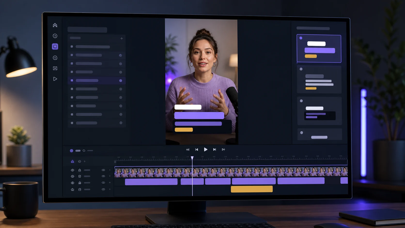 Interface de montage montrant une video verticale avec des sous-titres dynamiques lisibles